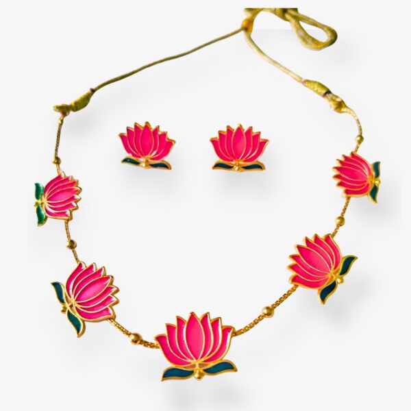 Multicolour Lotus Necklace Set - Image 3