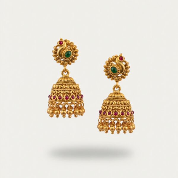 Peacock Jhumka Earrings - Image 3