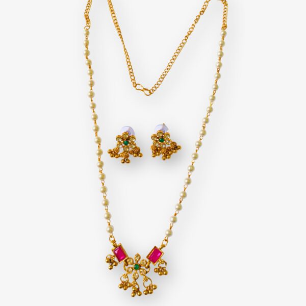 Pearl Long Chain Necklace Set - Image 3