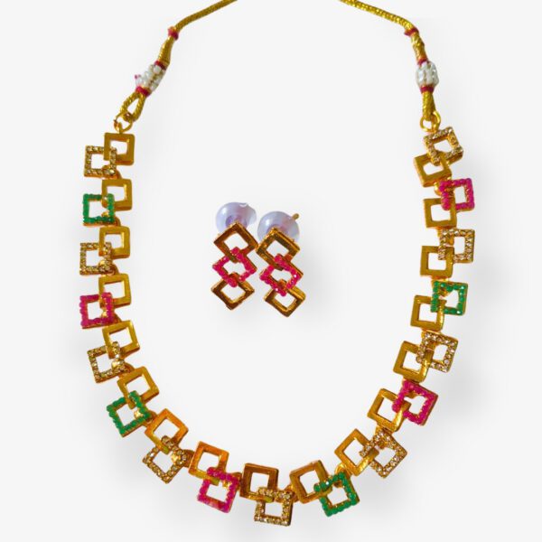 Square Motif Gold-Plated Necklace - Image 2